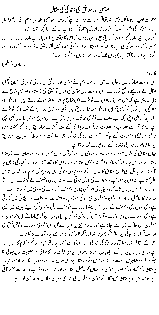 Momin aur munafiq ki zindagi ki misal